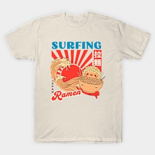 Surfing ramen retro grunge print tee T-Shirt